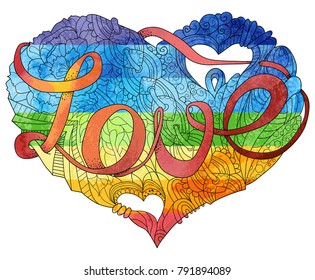 Sketchy doodle rainbow heart illustration