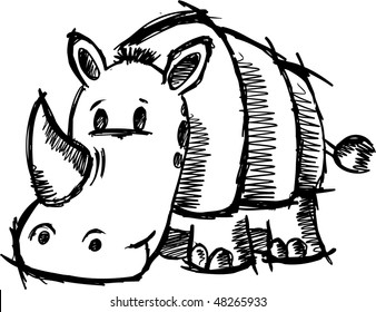 Sketchy Doodle Safari Rhino Vector Illustration
