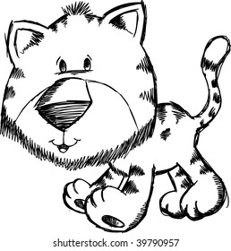 Sketchy doodle tiger Cat Vector Illustration
