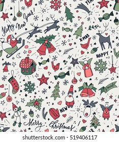 Sketchy doodle winter Christmas and New Year pattern