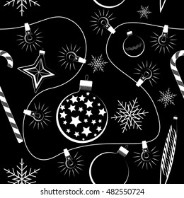 Sketchy doodle winter pattern. dark background with white pattern