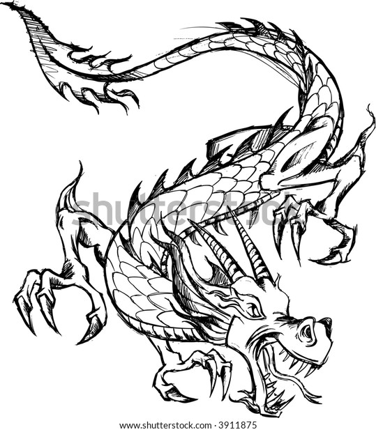 Sketchy Dragon Vector Illustration Stock Vector (Royalty Free) 3911875