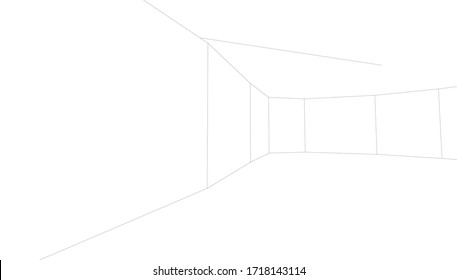 
sketchy drawing of space 3D visualization., monochrome architectural form