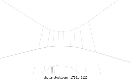 
skizzenhafte Zeichnung der 3D-Visualisierung im Weltraum, monochrome architektonische Form