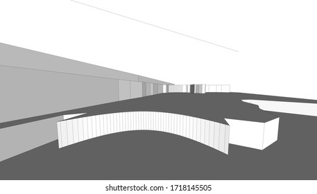 
sketchy drawing of space 3D visualization., landscape architectural form