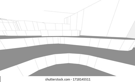 
sketchy drawing of space 3D visualization., landscape architectural form