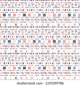 Sketchy Embroidery Sampler Stitches Seamless Vector Pattern. Drawn Hand Stitch Illustration for Summer Fashion Prints, Christmas Gift Wrap, Trendy Craft Packaging or Retro Christmas Sweater Designs