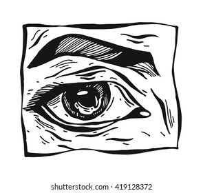 Sketchy female eyes.Sketchy, hand drawn female eyes on white background.Eye icon.Eye drawing.Eye sketch.Isolated on white.Fashion illustration.