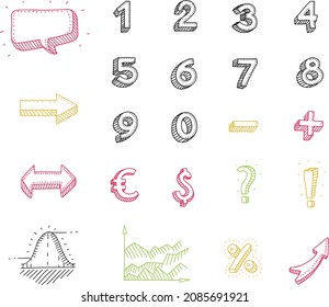Sketchy figures and arrows, chart- and doodle elements set - sketchy hand-drawn vector illustrations. 