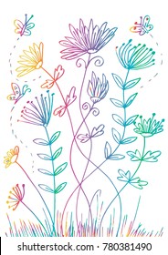 Sketchy of flower and butterflies elements.