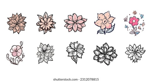 Sketchy flower vector set collection graphic clipart design