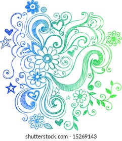 Sketchy Flowers and Swirls Doodle Vector Illustration