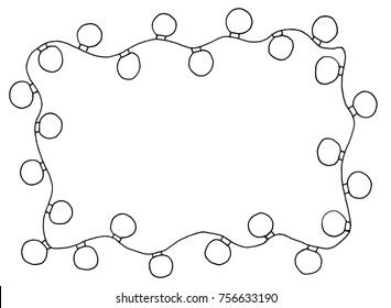 Sketchy frames illustration. Hand drawn festive christmas lights with place for your text in the center.
