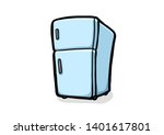 Sketchy fridge on white background. Free hand drawn. Vector illustration.