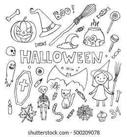 Sketchy fun vector hand drawn doodle cartoon set on the Halloween theme. 