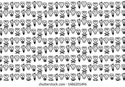 Sketchy Funny Skulls Pattern Wallpaper Background, vector