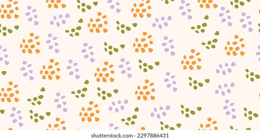Sketchy Hand Draw Dots Seamless Pattern. Retro orange violet green graphic print. Pastel background. Vector dotted ornament. Wallpaper, furniture fabric, textile.