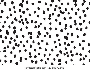 Sketchy hand drawing of dots vector seamless pattern. Black dots of the background texture. Free drawing of the vector of scattered spots. Wallpaper, paper, fabric, textile design.