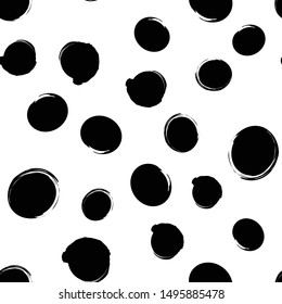 Sketchy hand drawn dots seamless pattern. Black circles texture background