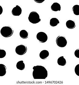Sketchy hand drawn dots seamless pattern. Black circles texture background