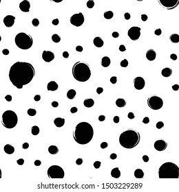 Sketchy hand drawn dots seamless pattern. Black circles texture background