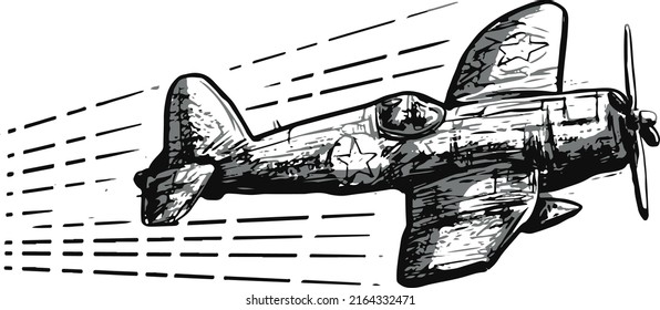 sketchy hand drawn retro war air plane illustration