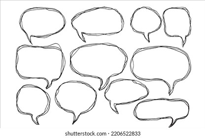 sketchy hand drawn thought and speech bubbles, empty speech bubble hand drawn doodle sketch of speech bubbles, text balloon set