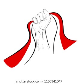 sketchy hand holding indonesia flag, element design for independence day