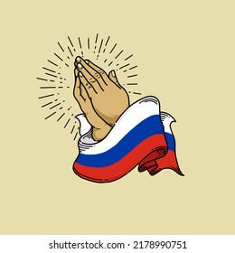 sketchy hand praying russian flag concept, element design, illustration vector