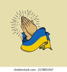 sketchy hand praying ukraine flag concept, element design, illustration vector