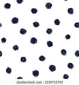 Sketchy hand-drawn points vector seamless pattern. Black dots. Abstract background with different textured circles of various shapes. Wallpaper, paper, fabric, textile design