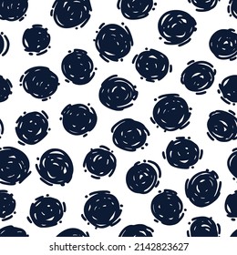 Sketchy hand-drawn points vector seamless pattern. Black dots. Abstract background with different textured circles of various shapes. Wallpaper, paper, fabric, textile design