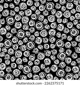 Sketchy hand-drawn scribble circles vector seamless pattern. Black dots. Abstract background with different textured round shapes for Wallpaper, wrapping, fabric, textile