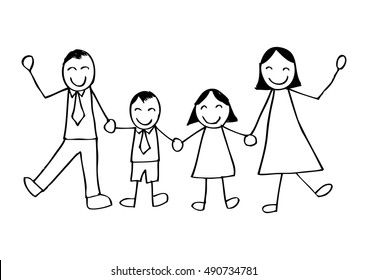Cartoon Happy Family Holding Hands Stock Vector (Royalty Free) 1036601734