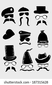 sketchy hat mustache and eyeglass 