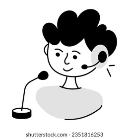Un ícono esquemático del comentarista de críquet
