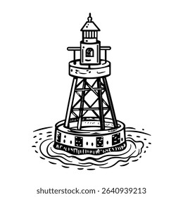 A sketchy icon of navigational buoy sailing on water