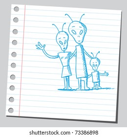 Sketchy illustration of an alien family