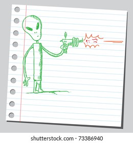 Sketchy illustration of an alien shooting