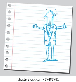 Sketchy illustration of a bizarre man with arrow head