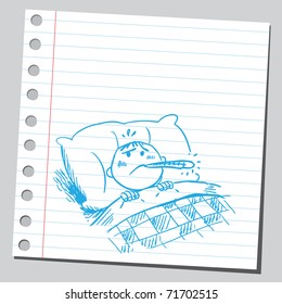 Sketchy illustration of a boy having a fever