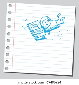 Sketchy illustration of a boy reading a book