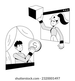 Sketchy illustration of cash delivery 