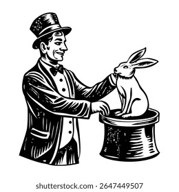 Sketchy illustration of a character performing rabbit magic trick
