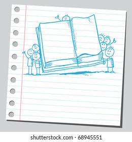 Sketchy illustration of a children holding an open book