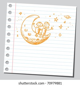 Sketchy illustration of a children siting on the Moon
