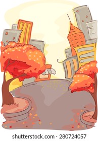 Skizzchie Illustration einer Stadt mit Ahornbäumen