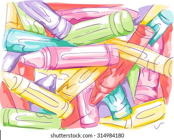 Sketchy Illustration of a Disorganized Pile of Crayons