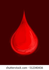Sketchy Illustration Featuring a Single Drop of Blood Against a Maroon Background