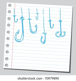 Sketchy illustration of a fish hooks